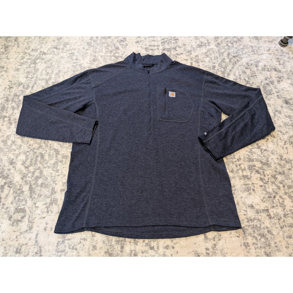 Carhartt Force Navy Wool Blend Quarter Zip Pullover FastDry Sweatshirt Men's XL